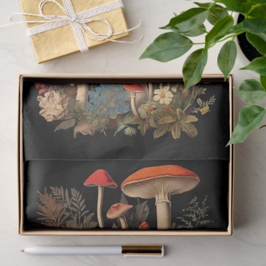 Paddenstoelen tussen bloemen Illustratie Tissuepapier (Geschenk)