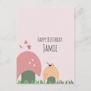 Paddenstoelen, vlinderbloemigen en ladybugs Happy  Briefkaart