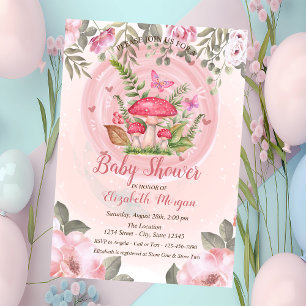 Paddenstoelen Vlinders Bloemen Baby shower Kaart