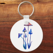 Paddenstoelen Waterverf Art Button Key Ring Sleutelhanger (Voorkant)