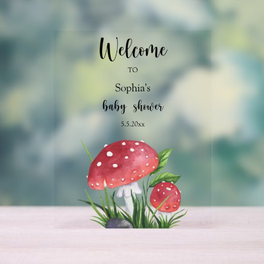 Paddenstoelen Welkom Baby shower Acryl Bord (Neutraal)