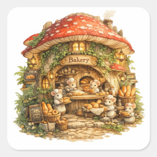 Paddenstoelenbakkerij | Whimsical Woodland Cottage Vierkante Sticker