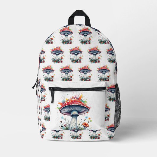 Paddenstoelenbloemen Woodland Kleurrijke Splash Bedrukte Rugzak (Voorkant)