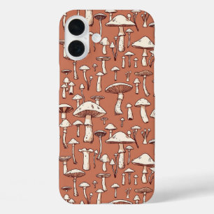 Paddenstoelenprint op Terracotta Brown iPhone 16 Plus Hoesje