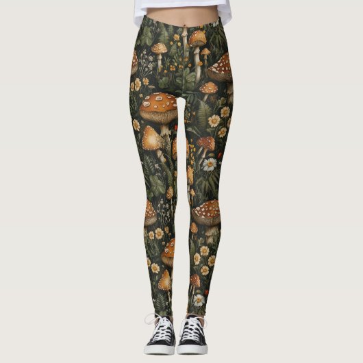 paddenstoelentuin naadloos patroon leggings (Voorkant)
