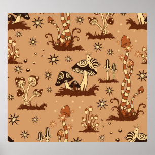 Paddenstoelfantasie,  bosbehang. poster