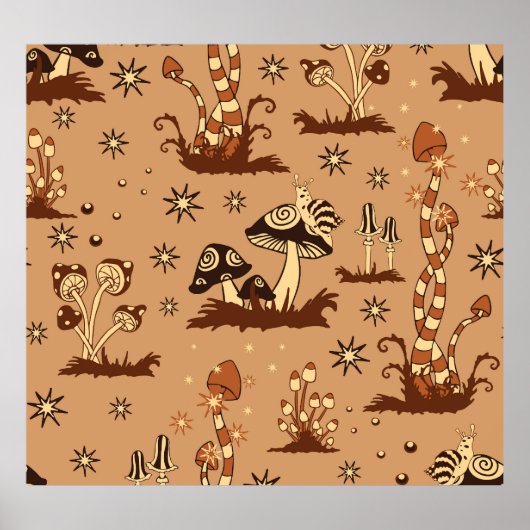 Paddenstoelfantasie,  bosbehang. poster (Voorkant)