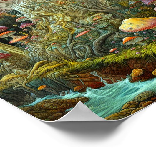 Paddenstoellandschap Surrealistische Fantasy Art Poster (Hoek)