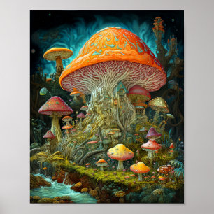 Paddenstoellandschap Surrealistische Fantasy Art Poster