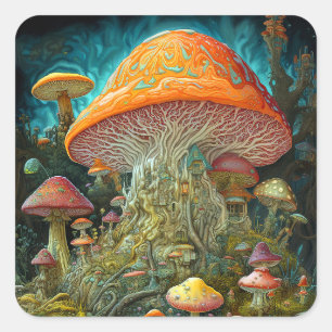 Paddenstoellandschap Surrealistische Fantasy Art Vierkante Sticker