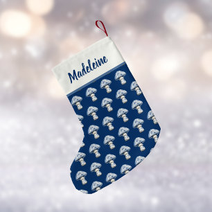 Paddenstoelpatroon in Mooie Marine en Blauwe Chino Kleine Kerstsok