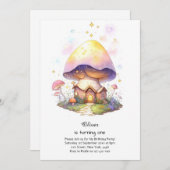 Paddestoel 1e verjaardag uitnodiging (Voorkant / Achterkant)