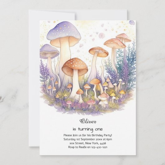 Paddestoel 1e verjaardag uitnodiging (Voorkant)