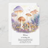 Paddestoel 1e verjaardag uitnodiging (Voorkant / Achterkant)