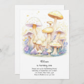 Paddestoel 1e verjaardag uitnodiging (Voorkant / Achterkant)