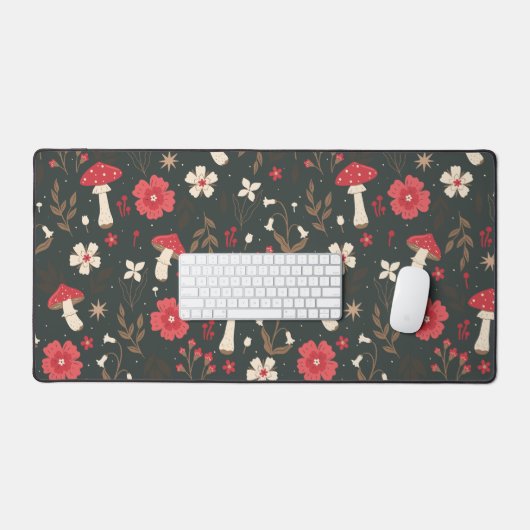 Paddestoel bloemen donkere botanische cottage bureaumat (Keyboard & Muis)