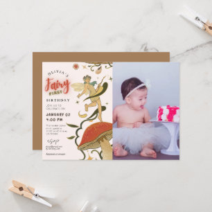 Paddestoel Bos fee meisje foto 1e verjaardag Kaart