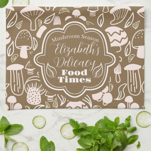 Paddestoel bruine crème theedoek (Gevouwen)