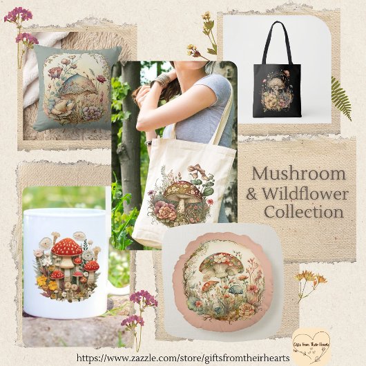 Paddestoel en Bloemen Canvas tas