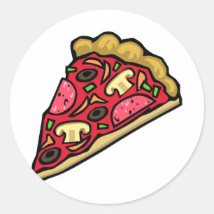 Paddestoel en peperoni pizza slice ronde sticker