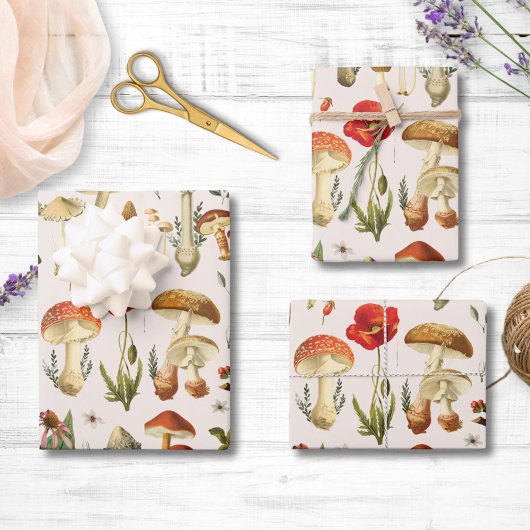  Paddestoel en Wildflower Pattern Inpakpapier Vel