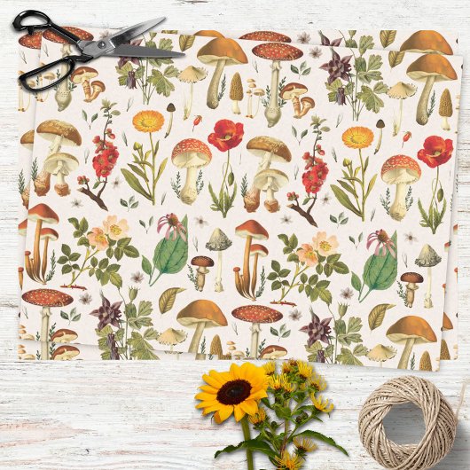  Paddestoel en Wildflower Pattern Tissuepapier