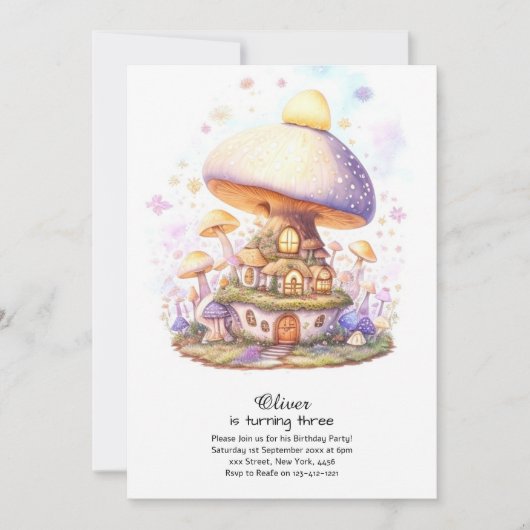 Paddestoel Verjaardag Uitnodiging (Voorkant)