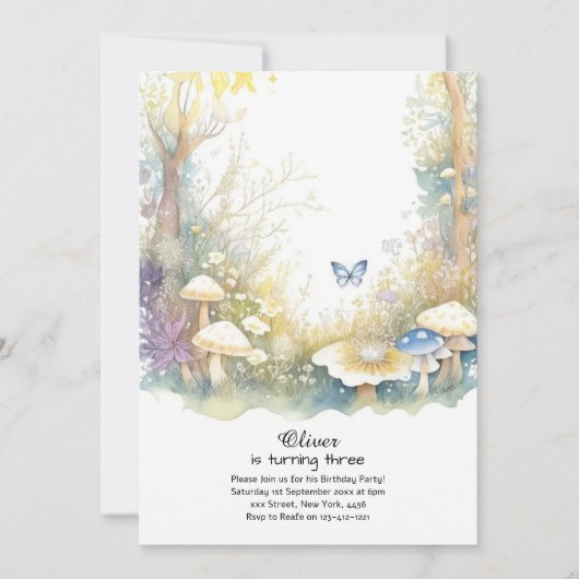 Paddestoel Verjaardag Uitnodiging (Voorkant)