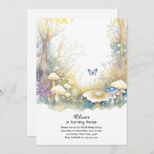 Paddestoel Verjaardag Uitnodiging (Voorkant / Achterkant)