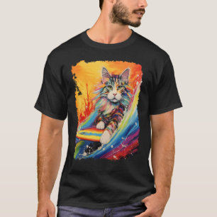Paddle Board Pop Art Maine Coon Surfende Kat T-shirt
