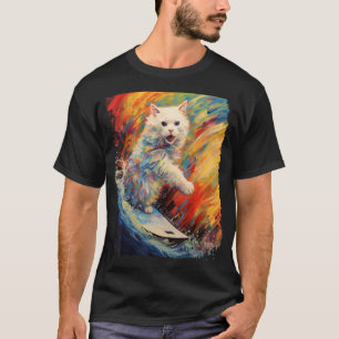 Paddle Board Surf Pop Art Witte Kat T-shirt