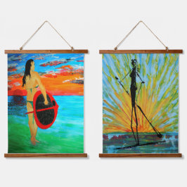 Paddle Boarding Girl & Impressionistische versie Hangend Wandkleed