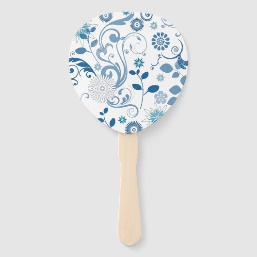 Paddle Fan-Blue Floral Handwaaier (Voorkant)