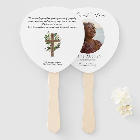 Paddle Funeral Hand Fan – Rounded Corners Handwaaier (Voorkant en achterkant)