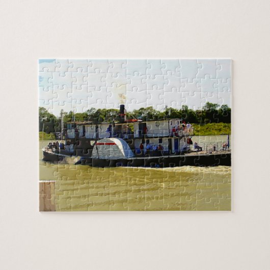 Paddle Steamer On River Watercolor, Puzzle (Horizontal)
