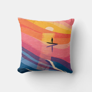 Paddleboard Zonsondergang Oceaan Golven Abstract K Kussen