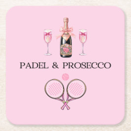 PADEL COASTER: PADEL & PROSECCO CLASSIC PINK/BLACK VIERKANTE KARTONNEN ONDERZETTER
