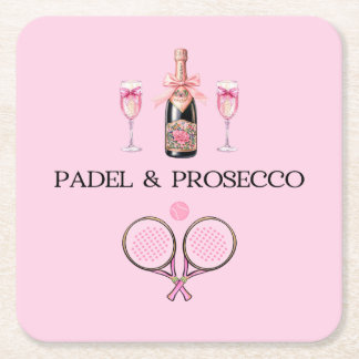 PADEL COASTER: PADEL & PROSECCO CLASSIC PINK/BLACK VIERKANTE KARTONNEN ONDERZETTER