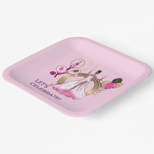 PADEL PLATE: CELEBRATION PADEL DIVA BRIGHT PINK PAPIEREN BORDJE (Gebogen)