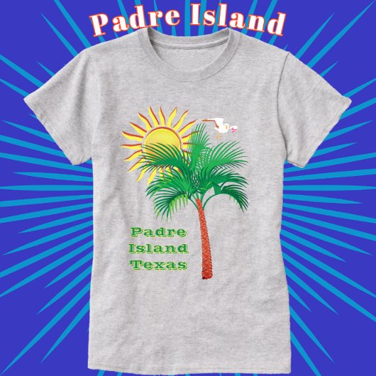 Padre Island Texas Palm Tree, Zeemeeuw en Zon T-shirt