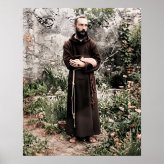 Padre Pio in tuin katholieke heilige kunst Poster