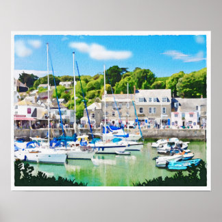 Padstow-haven in Cornwall UK, waterverf. Poster
