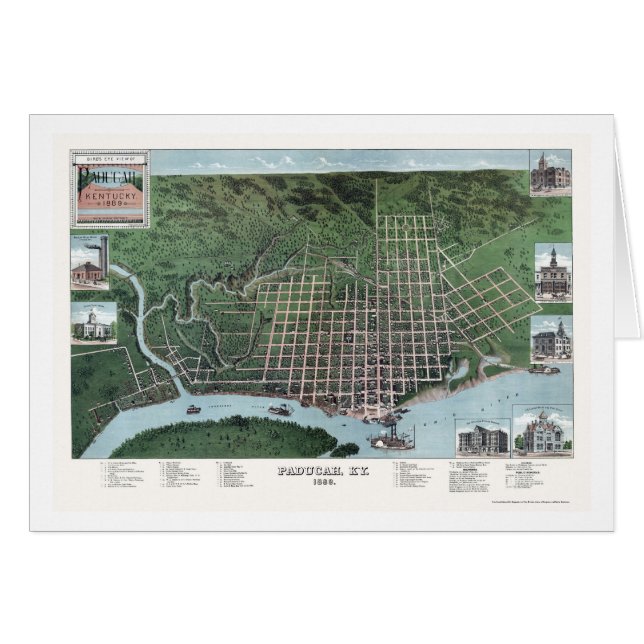 Paducah, carte panoramique des KY - 1889 (Devant horizontal)