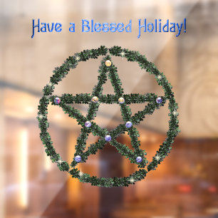 Pagan Blessed Holiday Yule Wreath Pentacle Raamsticker