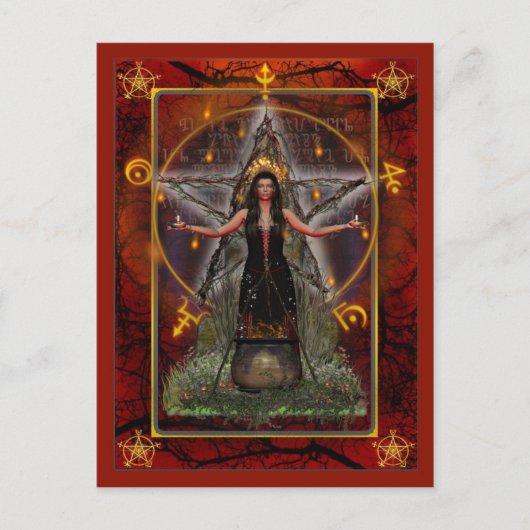Pagan Briefkaart - Spellweaver Witch 'Red - Fire' (Voorkant)