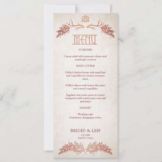 Pagan Celtic Antlers Automne Mariage Menu (Devant)