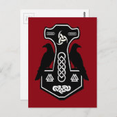 Pagan Celtic Thor's Hammer met Ravens Briefkaart (Voorkant / Achterkant)