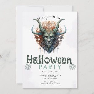 Pagan gehoornde God en Pentagram Halloween Party Kaart