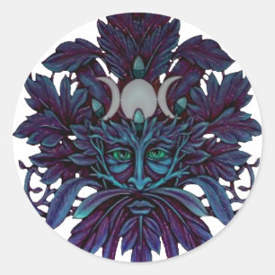 Pagan Green Man Triple Moon Wiccan God Ronde Sticker