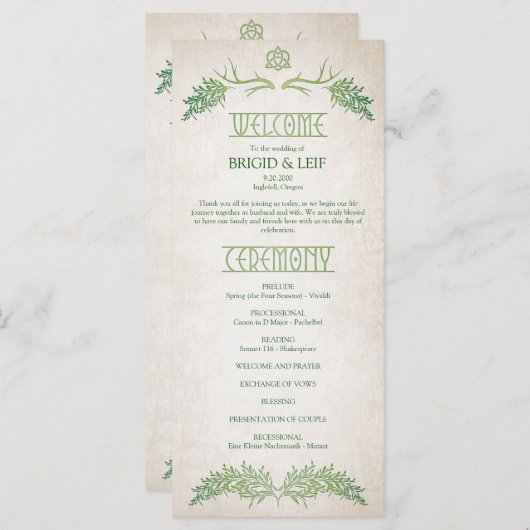 Pagan Keltische gewei bruiloft programma (Voorkant / Achterkant)